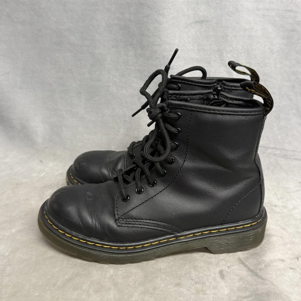 Dr Martens Boots Kids Size 1 Black 1460 J Leather Combat Lace Up Zip Ankle
